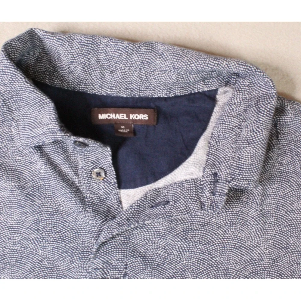 Michael Kors Mens XL Blue Geometric Print Short Sleeve Shirt Circular Design